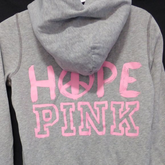 PINK, small, grey zip front sweatshirt hoodie Hope - Picture 1 of 5